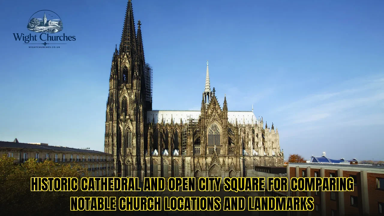 Historic cathedral and open city square for comparing notable church locations and landmarks