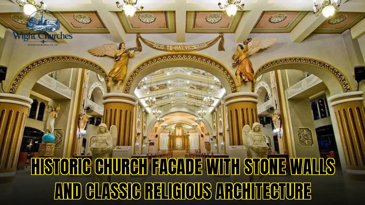 Historic church facade with stone walls and classic religious architecture